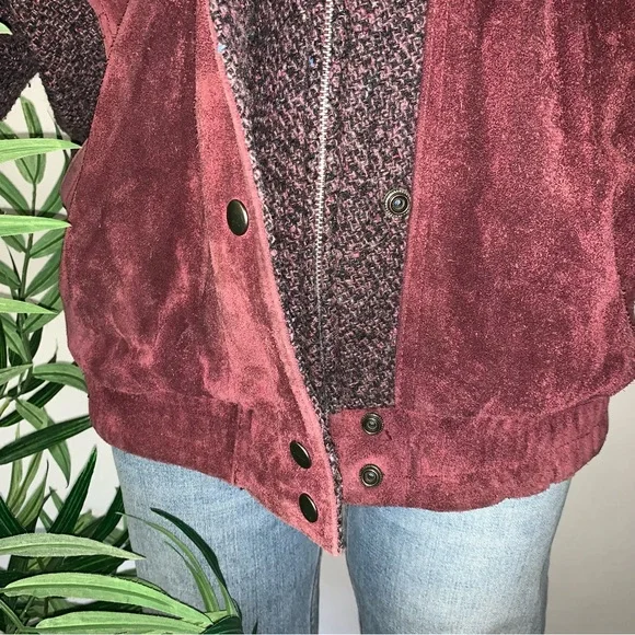 v i n t a g e :: Suede Leather Bomber Tweed Wool Knit Jacket